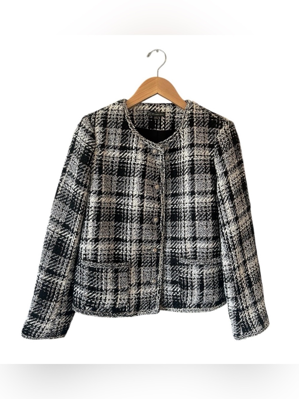 ADRIANNA PAPELL Black White Tweed Boulce Blazer Jacket Small Old Money Parisian - Picture 2 of 11